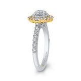 Round Diamond Double Halo Engagement Ring in 14K Two Tone Gold