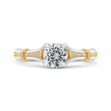 Round Diamond Floral Engagement Ring in 14K Two Tone Gold