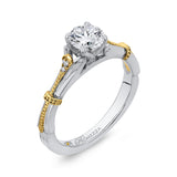 Round Diamond Floral Engagement Ring in 14K Two Tone Gold