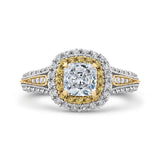 Split Shank Cushion Cut Diamond Double Halo Engagement Ring in 14K Two Tone Gold