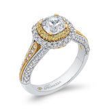 Split Shank Cushion Cut Diamond Double Halo Engagement Ring in 14K Two Tone Gold