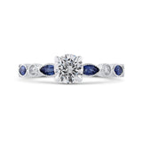 Round Diamond Engagement Ring with Pear Cut Sapphire in 14K White Gold