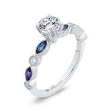 Round Diamond Engagement Ring with Pear Cut Sapphire in 14K White Gold