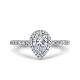 Pear Cut Diamond Halo Engagement Ring in 14K White Gold