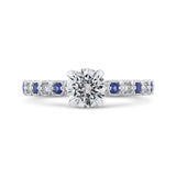 Round Diamond Engagement Ring with Blue Sapphire in 14K White Gold