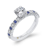 Round Diamond Engagement Ring with Blue Sapphire in 14K White Gold