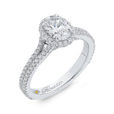 Split Shank Oval Cut Diamond Halo Engagement Ring in 14K White Gold