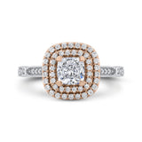 Cushion Cut Double Halo Diamond Engagement Ring in 14K Two Tone Gold