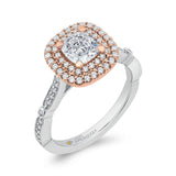 Cushion Cut Double Halo Diamond Engagement Ring in 14K Two Tone Gold