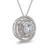 Round Diamond Double Halo Pendant in 14K Two Tone Gold