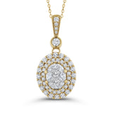 Round Diamond Oval Shape Double Halo Pendant in 14K Two Tone Gold