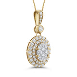 Round Diamond Oval Shape Double Halo Pendant in 14K Two Tone Gold
