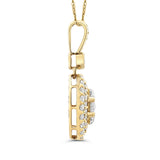Round Diamond Oval Shape Double Halo Pendant in 14K Two Tone Gold