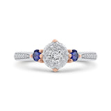 Round Diamond Three-Stone Engagement Ring with Blue Sapphire in 14K Two Tone Gold