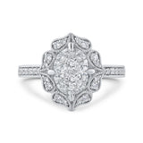 Round Diamond Flower Engagement Ring in 14K White Gold