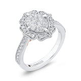 Round Diamond Flower Engagement Ring in 14K White Gold