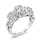 Round Diamond Three-Stone Halo Engagement Ring in 14K Two Tone Gold