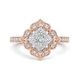 Diamond Flower Shape Engagement Ring in 14K Two Tone Gold