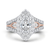Split Shank Marquise Cut Diamond Halo Engagement Ring in 14K Two Tone Gold (Semi-Mount)