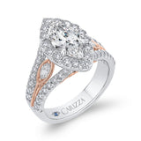 Split Shank Marquise Cut Diamond Halo Engagement Ring in 14K Two Tone Gold (Semi-Mount)