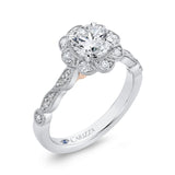 Round Diamond Floral Halo Engagement Ring in 14K Two Tone Gold (Semi-Mount)
