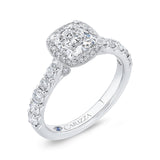 Cushion Cut Diamond Halo Engagement Ring in 14K White Gold (Semi-Mount)