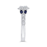 Cushion Cut Diamond Halo Engagement Ring with Sapphire in 14K White Gold (Semi-Mount)