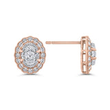 Round Diamond Halo Stud Earrings in 14K Two Tone Gold