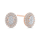 Round Diamond Double Halo Stud Earrings in 14K Two Tone Gold