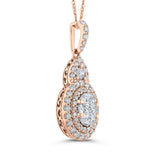 Round Diamond Double Halo Pendant with Chain 14K Two Tone Gold