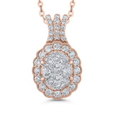 Round Diamond Halo Pendant In with Chain 14K Two Tone Gold