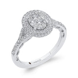 Split Shank Round Diamond Double Halo Engagement Ring in 14K White Gold