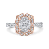 Round Diamond Floral Engagement Ring in 14K Two Tone Gold