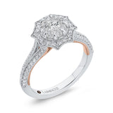 Split Shank Round Diamond Floral Halo Engagement Ring in 14K Two Tone Gold