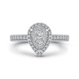 Round Diamond Pear Shape Halo Engagement Ring in 14K White Gold