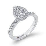 Round Diamond Pear Shape Halo Engagement Ring in 14K White Gold