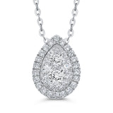 Round Diamond Pear Shape Halo Pendant with Chain 14K White Gold