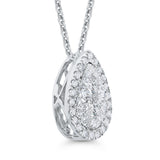Round Diamond Pear Shape Halo Pendant with Chain 14K White Gold