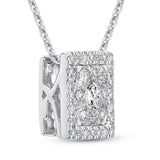 Diamond Princess Shape Halo Pendant with Chain 14K White Gold