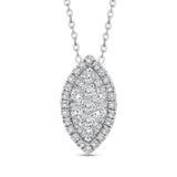 Round Diamond Marquise Cut Shape Halo Pendant with Chain 14K White Gold