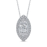 Round Diamond Marquise Cut Shape Halo Pendant with Chain 14K White Gold