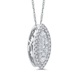 Round Diamond Marquise Cut Shape Halo Pendant with Chain 14K White Gold