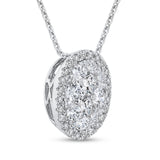 Round Diamond Oval Shape Halo Pendant with Chain 14K White Gold
