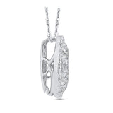Round Diamond Oval Shape Halo Pendant with Chain 14K White Gold