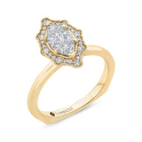 Euro Shank Round Diamond Marquise Cut Shape Halo Engagement Ring in 14K Two Tone Gold