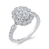 Round Diamond Oval Shape Halo Engagement Ring in 14K White Gold