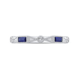 Round Diamond Wedding Band with Sapphire in 14K White Gold