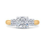 Cushion Cut Diamond Three-Stone Plus Engagement Ring with Round Shank in 14K Two Tone Gold (Semi-Mount)