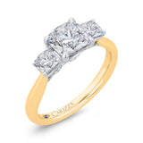 Cushion Cut Diamond Three-Stone Plus Engagement Ring with Round Shank in 14K Two Tone Gold (Semi-Mount)