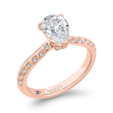 Pear Cut Diamond Double Row Engagement Ring with Round Shank in 14K Rose Gold (Semi-Mount)